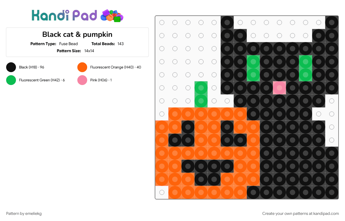 Black cat & pumpkin - Fuse Bead Pattern by emeliekg on Kandi Pad - black, orange