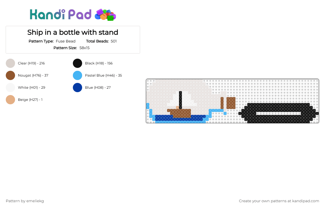 Ship in a bottle with stand - Fuse Bead Pattern by emeliekg on Kandi Pad - beige
