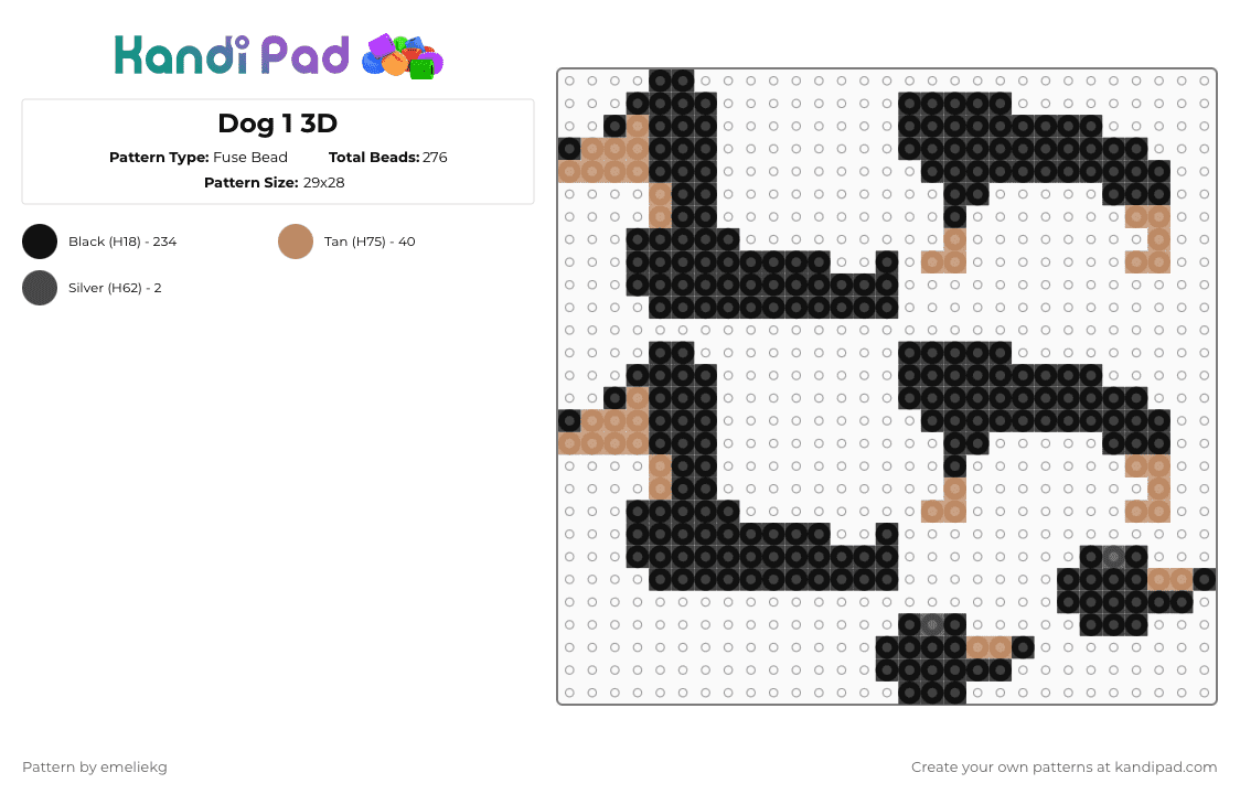 Dog 1 3D - Fuse Bead Pattern by emeliekg on Kandi Pad - black,tan