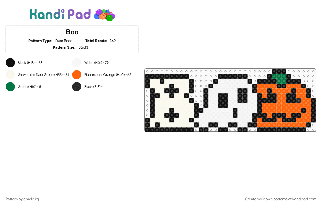 Boo - Fuse Bead Pattern by emeliekg on Kandi Pad - orange, white