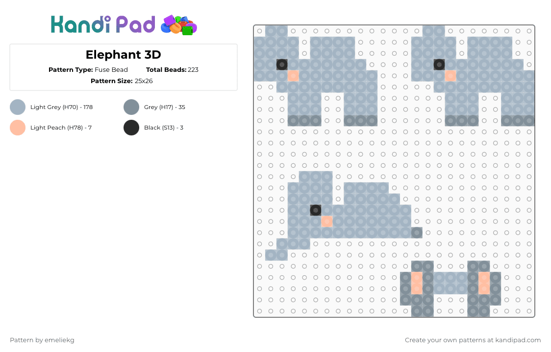 Elephant 3D - Fuse Bead Pattern by emeliekg on Kandi Pad - pink