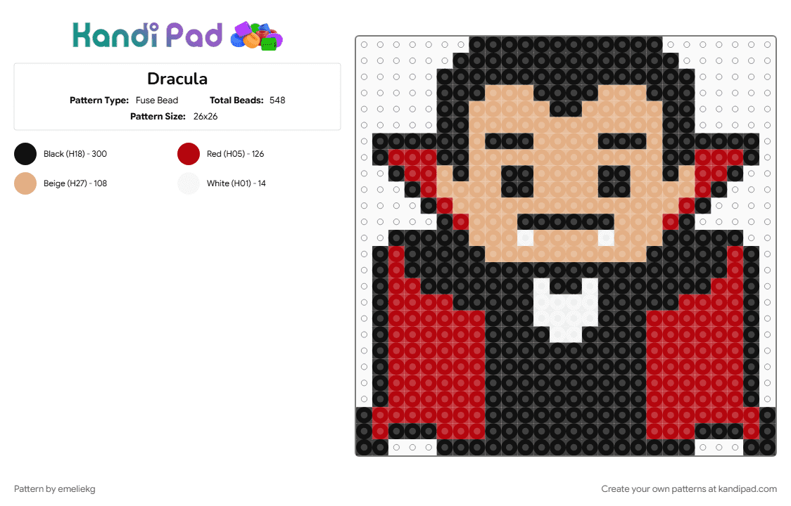 Dracula - Fuse Bead Pattern by emeliekg on Kandi Pad - beige, black, red