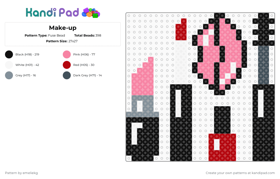 Make-up - Fuse Bead Pattern by emeliekg on Kandi Pad - black,pink