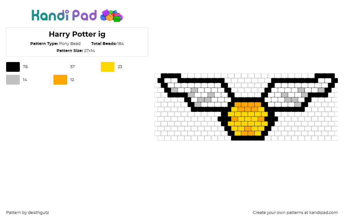 Harry Potter ig - Pony Bead Pattern by de4thgutz on Kandi Pad - golden snitch,harry potter,quidditch,magical,gatherings,gold,white,black