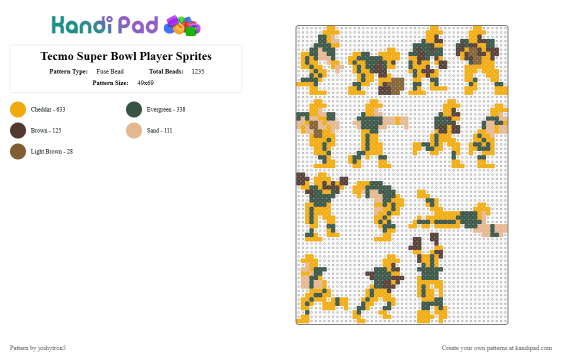 Tecmo Super Bowl Player Sprites - Fuse Bead Pattern by joshytron5 on Kandi Pad - orange,gray