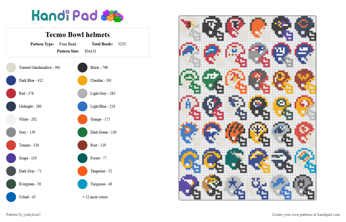 Tecmo Bowl helmets - Fuse Bead Pattern by joshytron5 on Kandi Pad - beige,red,orange,gray,colorful