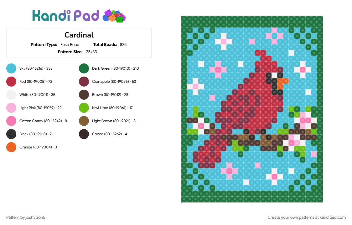 Cardinal - Fuse Bead Pattern by joshytron5 on Kandi Pad - green, light blue