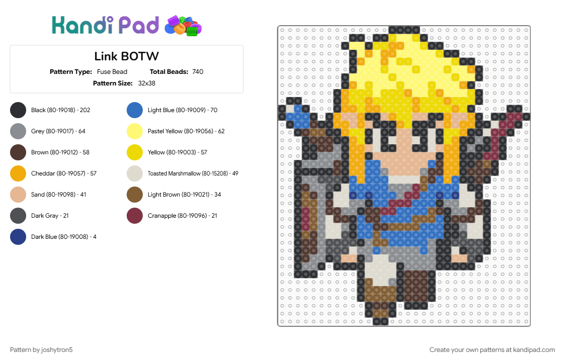 Link BOTW - Fuse Bead Pattern by joshytron5 on Kandi Pad - blue, brown, colorful
