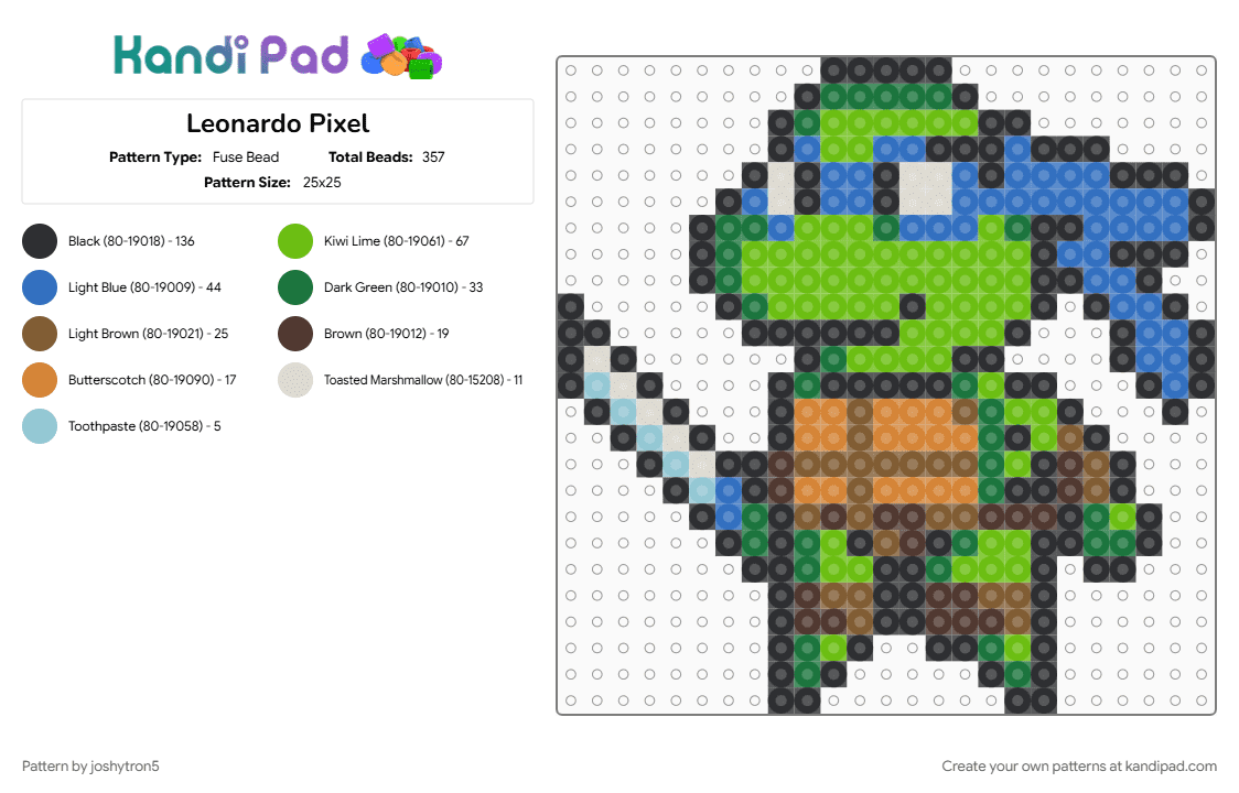 Leonardo Pixel - Fuse Bead Pattern by joshytron5 on Kandi Pad - blue, green