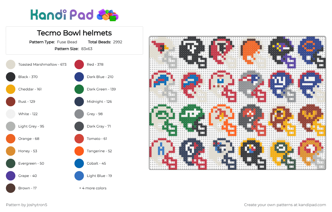 Tecmo Bowl helmets - Fuse Bead Pattern by joshytron5 on Kandi Pad - beige,red,orange,colorful