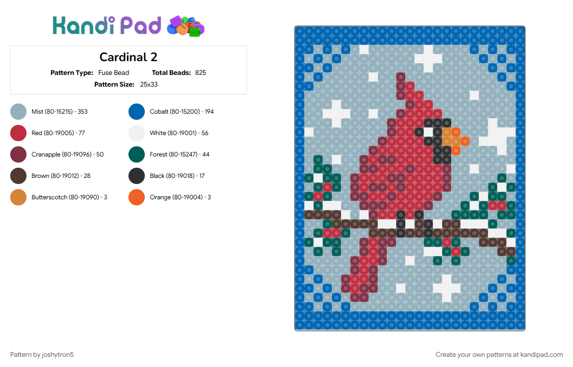 Cardinal 2 - Fuse Bead Pattern by joshytron5 on Kandi Pad - blue, light blue
