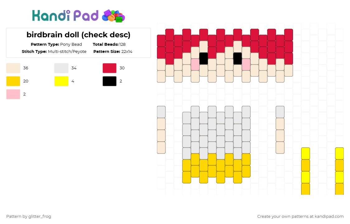 birdbrain doll (check desc) - Pony Bead Pattern by glitter_frog on Kandi Pad - white,red,yellow