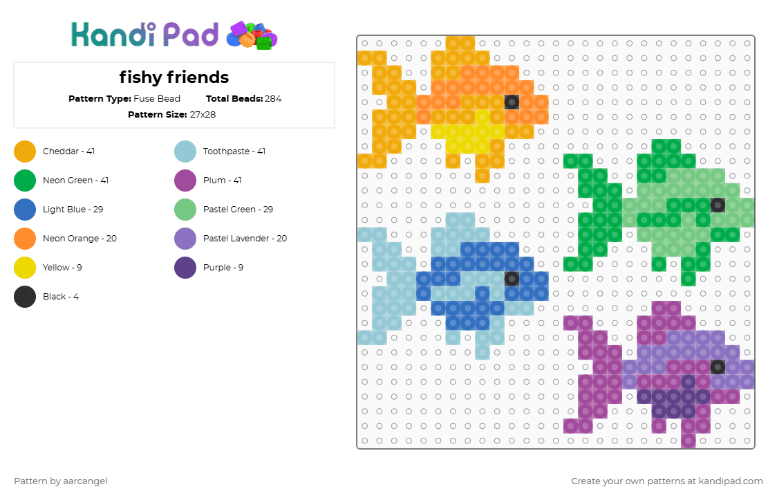 fishy friends - Fuse Bead Pattern by aarcangel on Kandi Pad - fish,animals,animal,orange,blue,pink,colorful