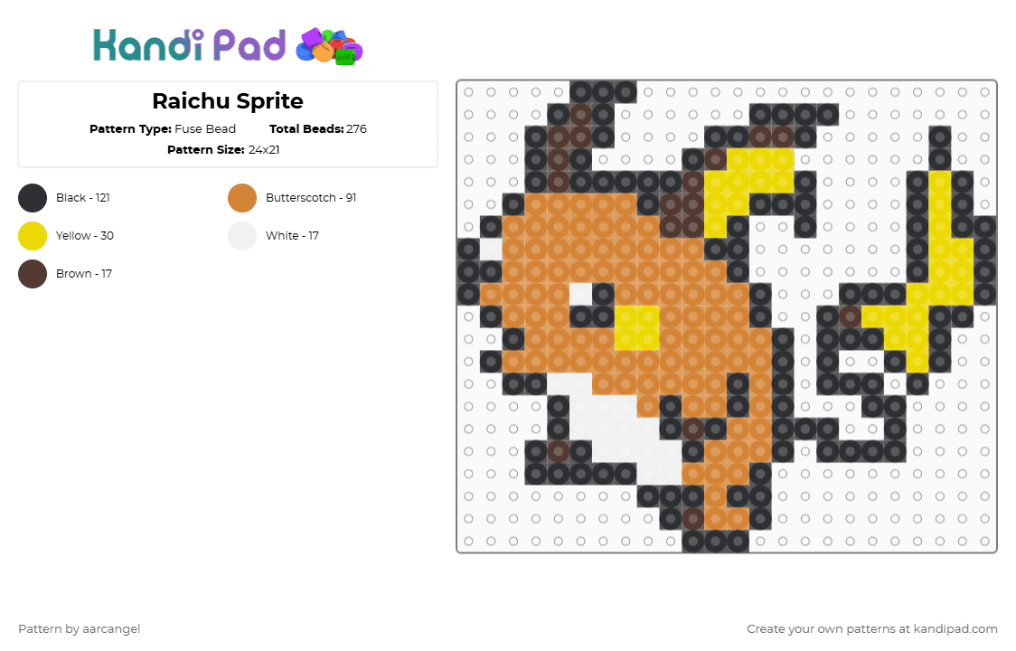 Raichu Sprite Fuse Bead Pattern - Kandi Pad | Kandi Patterns, Fuse Bead ...