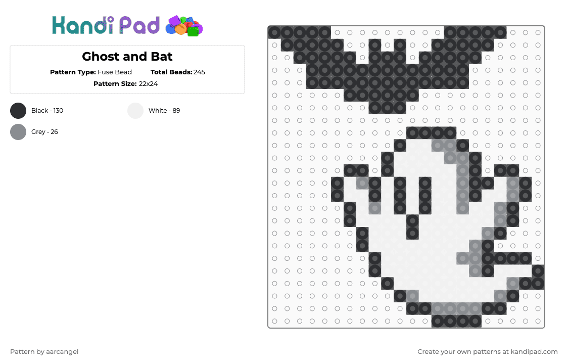 Ghost and Bat - Fuse Bead Pattern by aarcangel on Kandi Pad - white