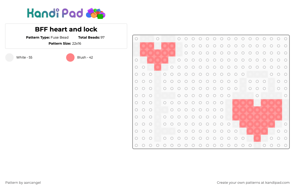 BFF heart and lock - Fuse Bead Pattern by aarcangel on Kandi Pad - white,red