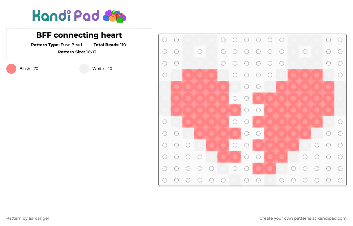 BFF connecting heart - Fuse Bead Pattern by aarcangel on Kandi Pad - white,red