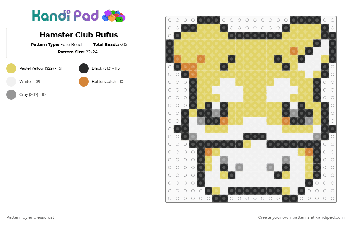 Hamster Club Rufus - Fuse Bead Pattern by endlesscrust on Kandi Pad - yellow,hamster,cute