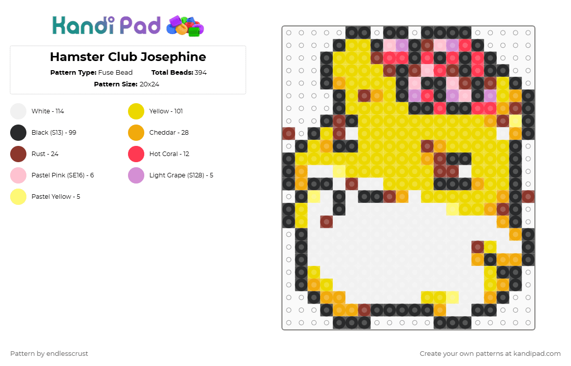 Hamster Club Josephine - Fuse Bead Pattern by endlesscrust on Kandi Pad - yellow,hamster,cute