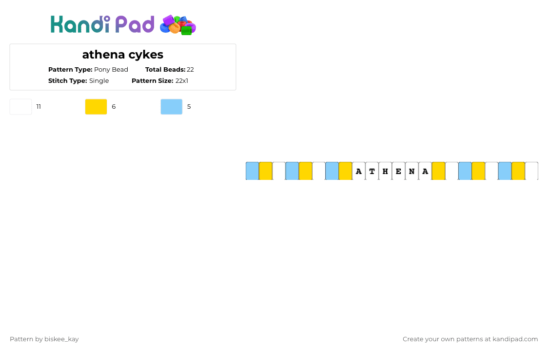 athena cykes - Pony Bead Pattern by biskee_kay on Kandi Pad - light blue, yellow