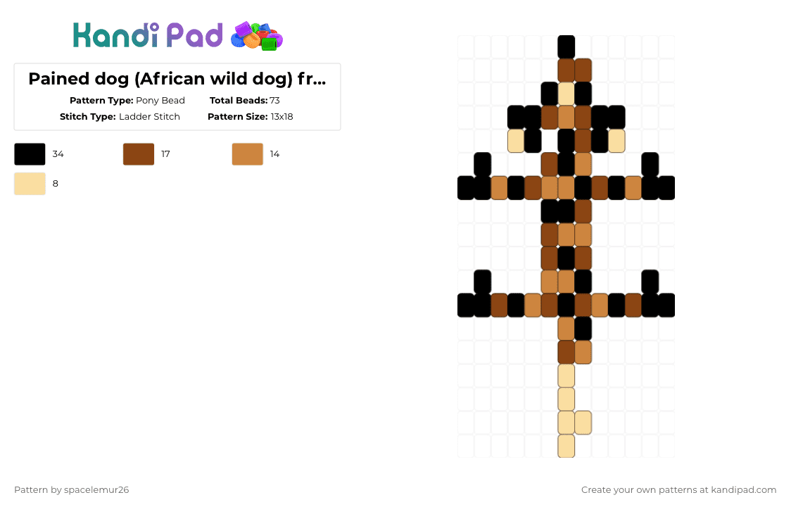 Pained dog (African wild dog) friend! X3 - Pony Bead Pattern by spacelemur26 on Kandi Pad - red,orange