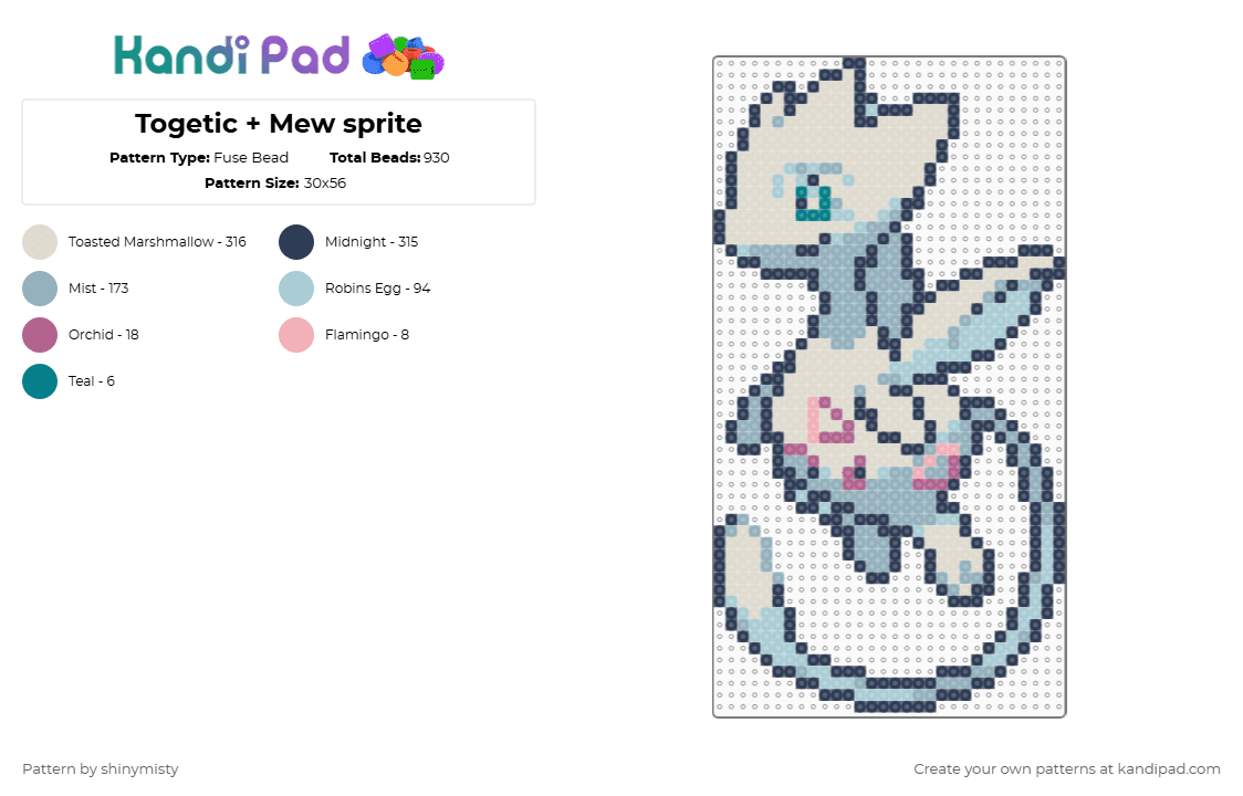 Togetic + Mew sprite - Fuse Bead Pattern by shinymisty on Kandi Pad - purple,light blue,beige,pokemon,mew,togetic,sprite