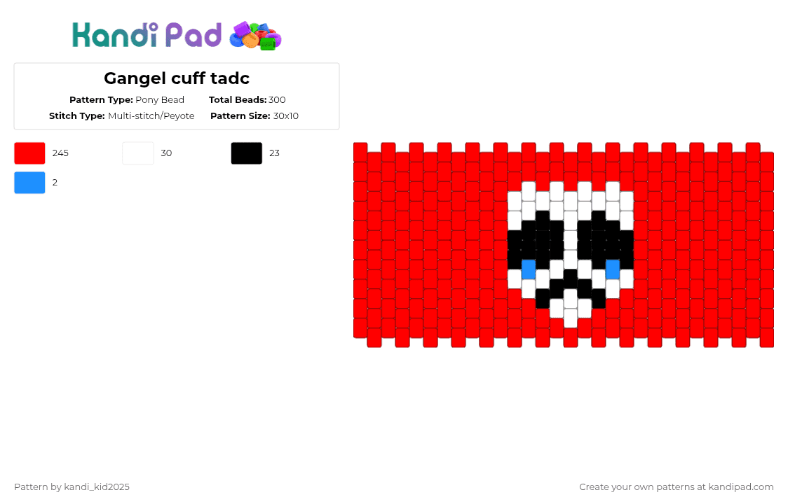 Gangel cuff tadc - Pony Bead Pattern by kandi_kid2025 on Kandi Pad - red