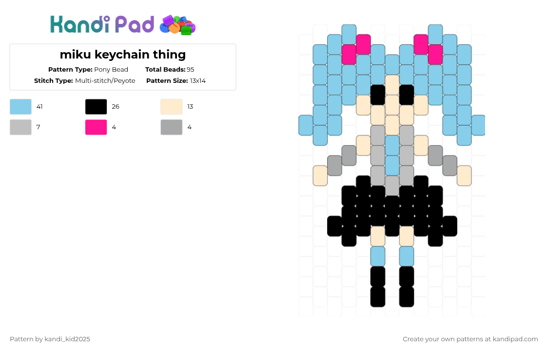 miku keychain thing - Pony Bead Pattern by kandi_kid2025 on Kandi Pad - light blue,beige