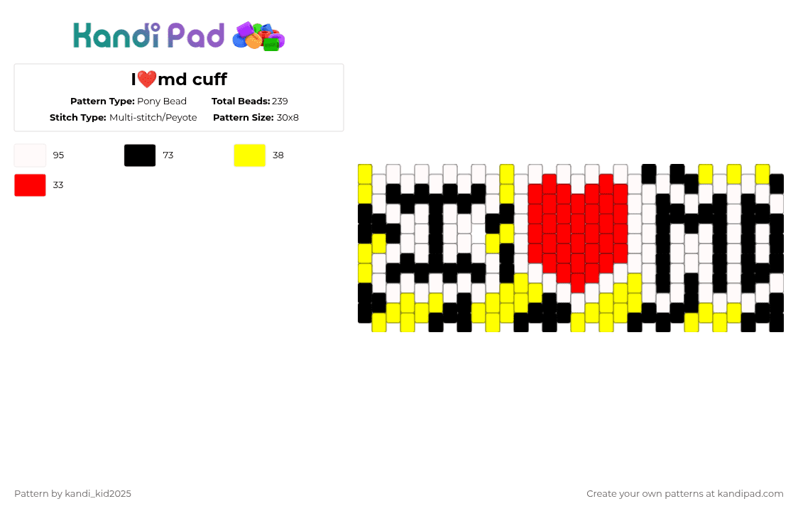 I❤️md cuff - Pony Bead Pattern by kandi_kid2025 on Kandi Pad - red,yellow