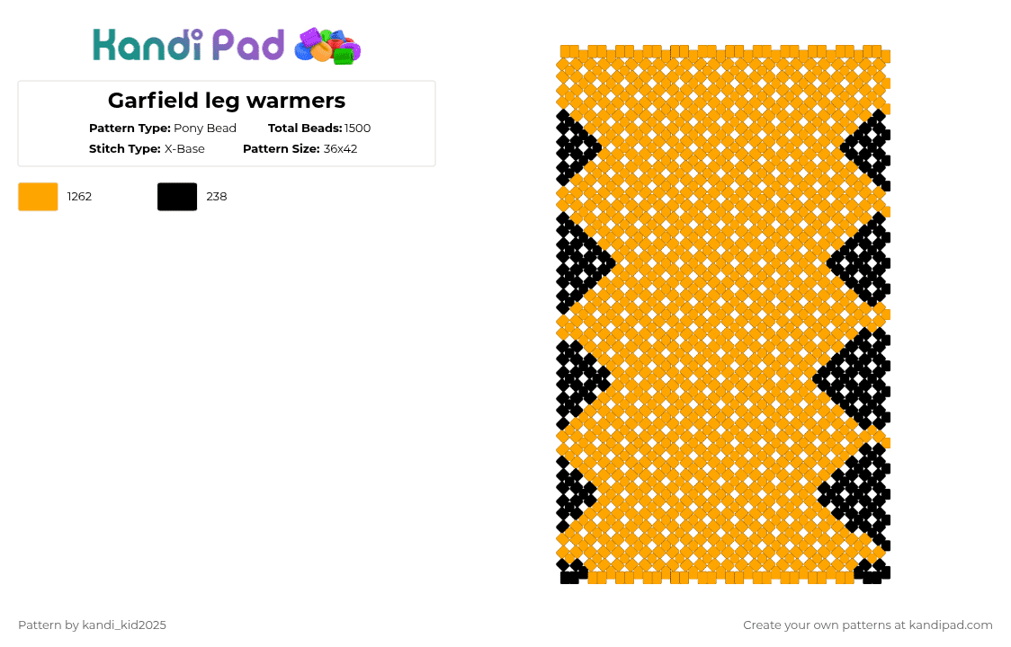 Garfield leg warmers - Pony Bead Pattern by kandi_kid2025 on Kandi Pad - orange