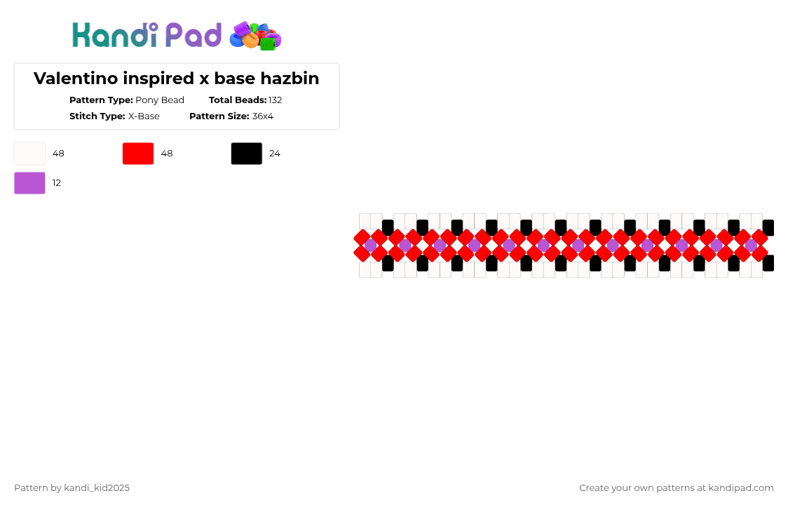 Valentino inspired x base hazbin - Pony Bead Pattern by kandi_kid2025 on Kandi Pad - red