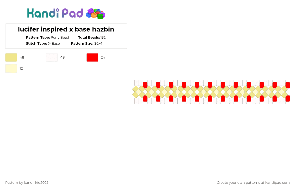 lucifer inspired x base hazbin - Pony Bead Pattern by kandi_kid2025 on Kandi Pad - red,yellow