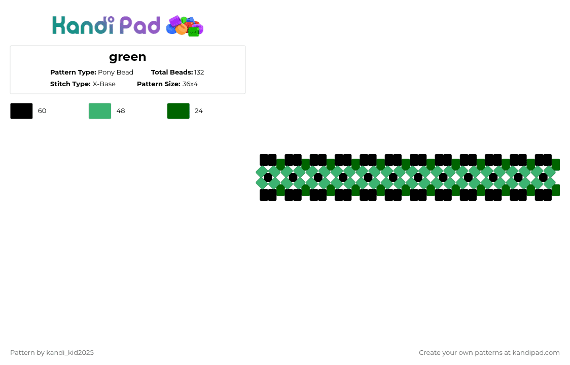 green - Pony Bead Pattern by kandi_kid2025 on Kandi Pad - black,green