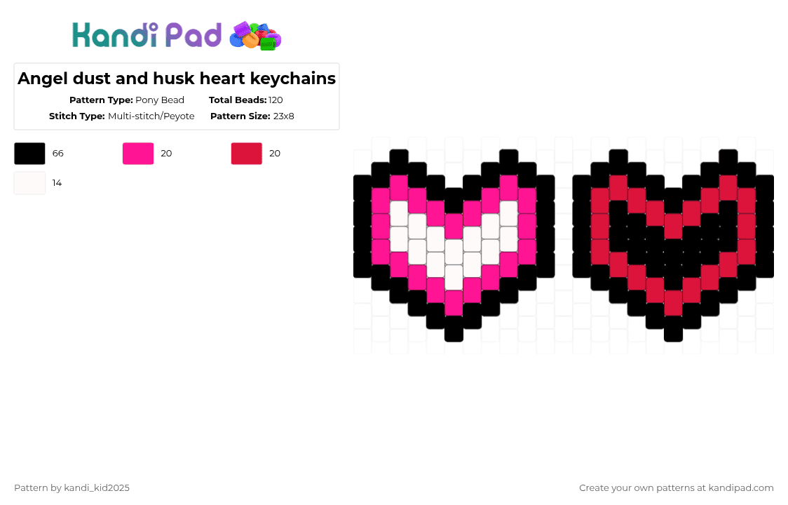 Angel dust and husk heart keychains - Pony Bead Pattern by kandi_kid2025 on Kandi Pad - black,pink,red