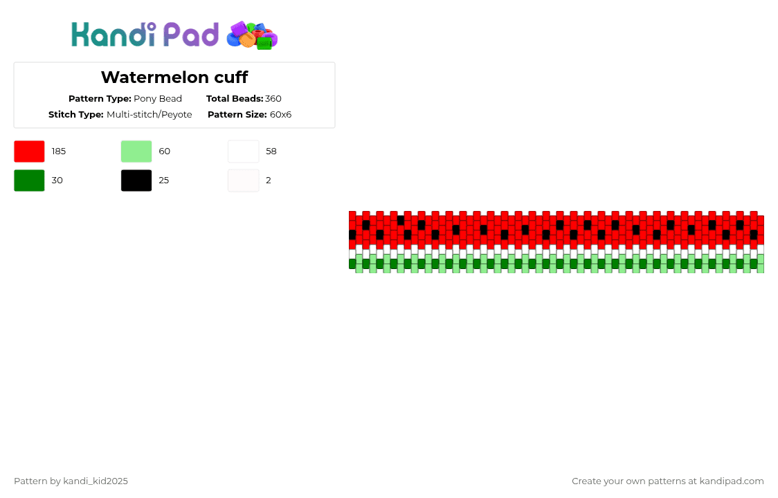 Watermelon cuff - Pony Bead Pattern by kandi_kid2025 on Kandi Pad - red