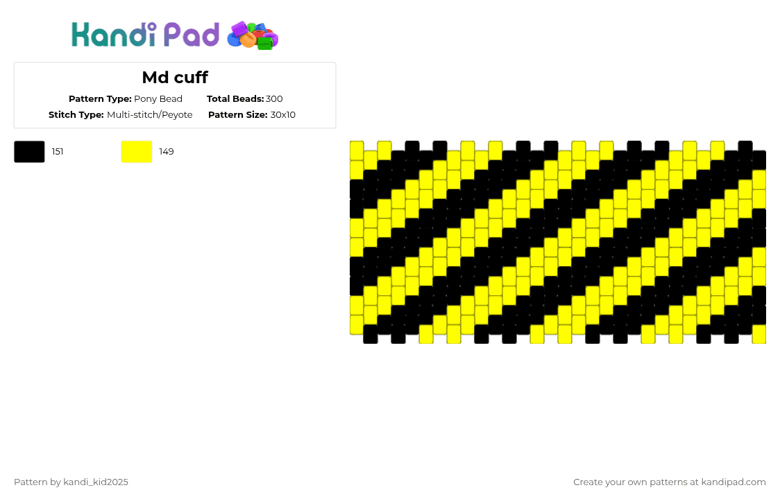 Md cuff - Pony Bead Pattern by kandi_kid2025 on Kandi Pad - black,yellow