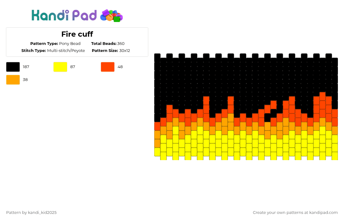 Fire cuff - Pony Bead Pattern by kandi_kid2025 on Kandi Pad - yellow