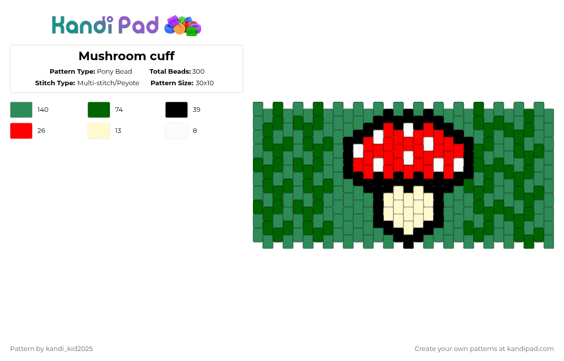 Mushroom cuff - Pony Bead Pattern by kandi_kid2025 on Kandi Pad - 