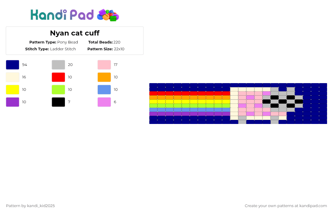 Nyan cat cuff - Pony Bead Pattern by kandi_kid2025 on Kandi Pad - purple,pink