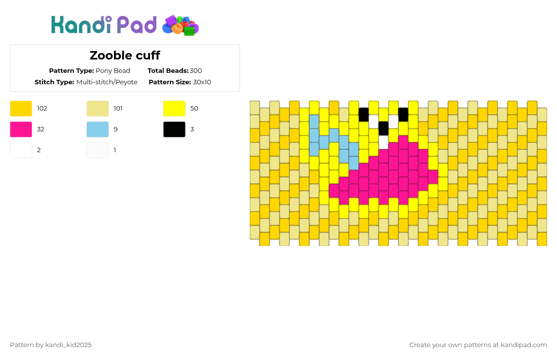 Zooble cuff - Pony Bead Pattern by kandi_kid2025 on Kandi Pad - yellow