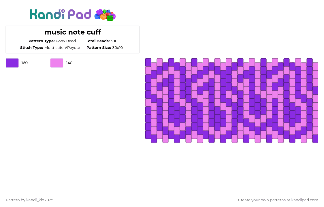 music note cuff - Pony Bead Pattern by kandi_kid2025 on Kandi Pad - purple,pink