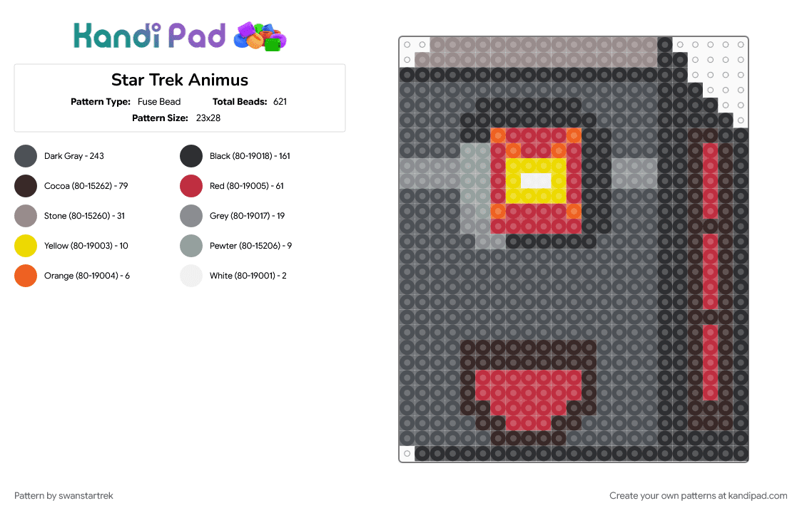 Star Trek Animus - Fuse Bead Pattern by swanstartrek on Kandi Pad - gray