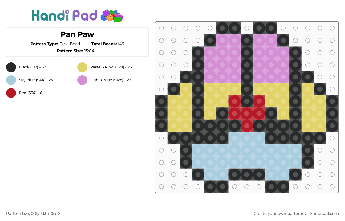 Pan Paw - Fuse Bead Pattern by g00fy_d3m0n_2 on Kandi Pad - pink,yellow,light blue,pan,paws,paw,therian,furry