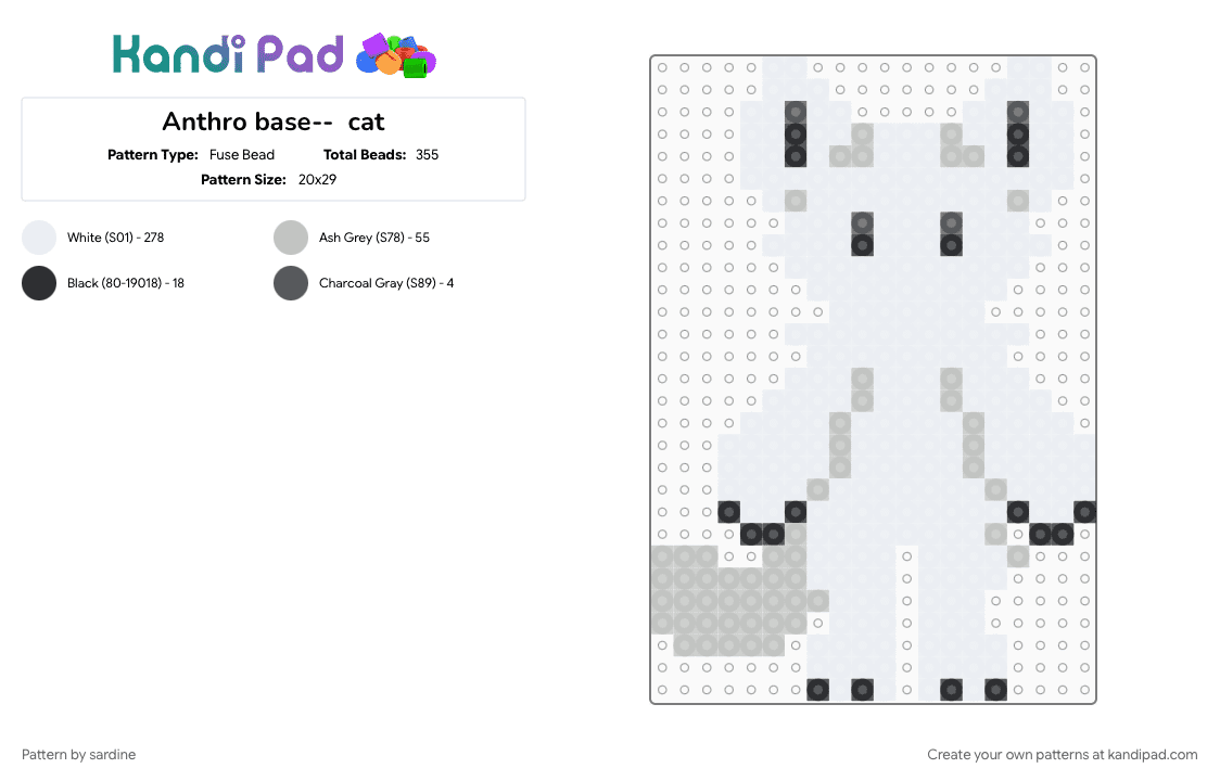 Anthro base--  cat - Fuse Bead Pattern by sardine on Kandi Pad - anthro, anthropomorphic, base, beige, cat, free to remix, free to use, white