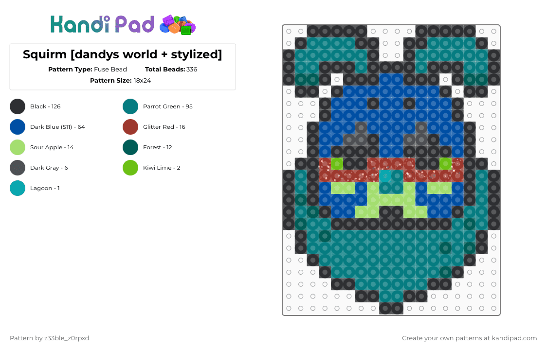 Squirm [dandys world + stylized] - Fuse Bead Pattern by sardine on Kandi Pad - teal,blue,squirm,bookworm,caterpillar,dandys world,dw,toon