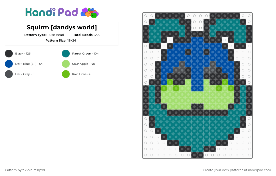 Squirm [dandys world] - Fuse Bead Pattern by sardine on Kandi Pad - blue,teal,squirm,bookworm,caterpillar,dandys world,dw,toon