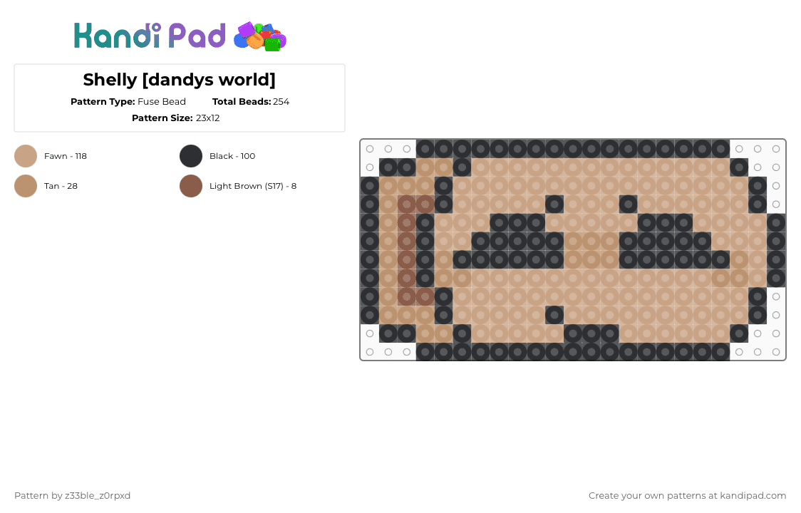 Shelly [dandys world] - Fuse Bead Pattern by sardine on Kandi Pad - beige,shell,fossil,shelly,dinosaur,dandys world,archaeologist,ammonite,shelly fossilian