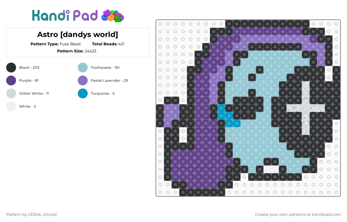 Astro [dandys world] - Fuse Bead Pattern by sardine on Kandi Pad - light blue,purple,dandys world,dw,toon,moon,astro,night,stars,sleep