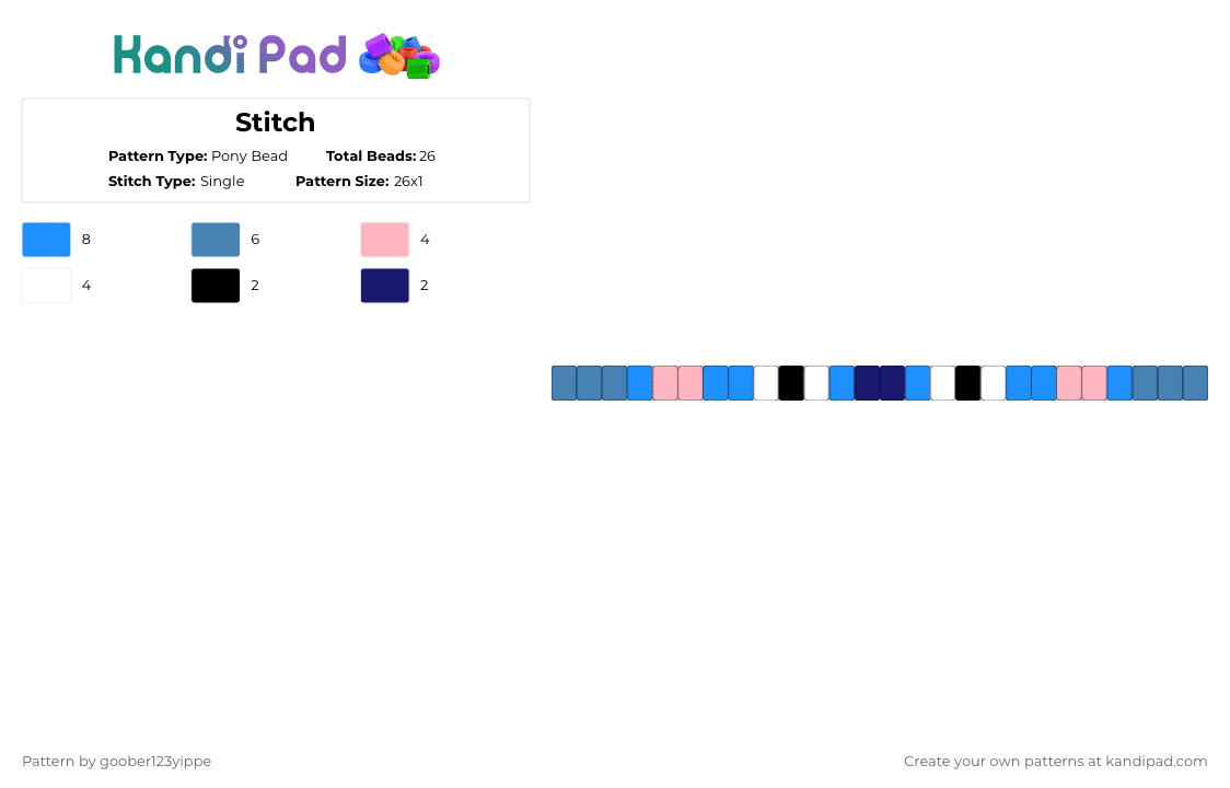 Stitch - Pony Bead Pattern by goober123yippe on Kandi Pad - light blue,blue