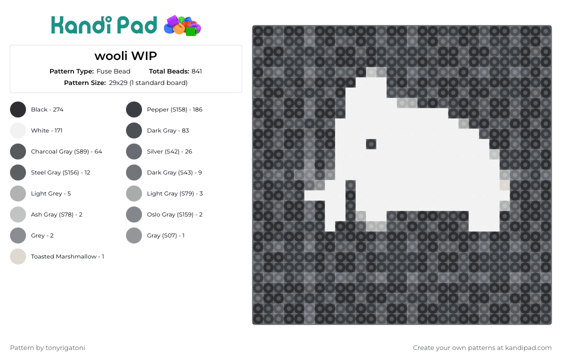 wooli WIP - Fuse Bead Pattern by tonyrigatoni on Kandi Pad - wooli,music,edm,dj,mammoth,silhouette,rhythm,beats,grayscale
